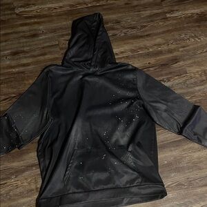 Black Hooded Sweatshirt with Rhinestone Accents
